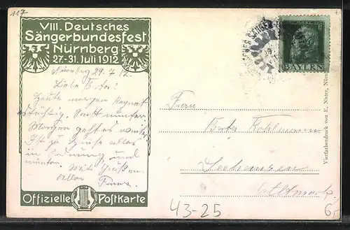 AK VIII. Deutsches Sängerbundesfest Nürnbeg 1912, Hans Sachs, Brunnen