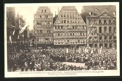 AK Hannover im Festschmuck zum 9. Deutsche Sängerbundesfest 1924, Empfang auf dem Marktplatz