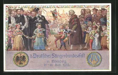 AK Ganzsache Bayern, VIII. Deutsches Sängerbundesfest Nürnberg 1912, Wappen