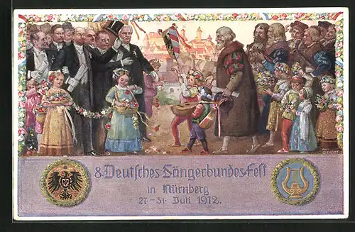AK Ganzsache Bayern, VIII. Deutsches Sängerbundesfest Nürnberg 1912, Wappen
