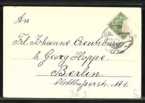Lithographie Behüt Dich Gott!, Winterlandschaft mit Trompeter vor dem Ort
