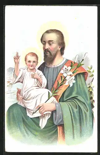 AK Religion, Mann mit Kind auf dem Schoss, Heiligenschein