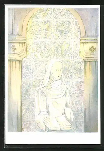 Künstler-AK Lutgard von Tongern meditiert über einem Buch