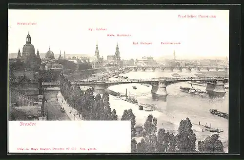 AK Dresden, Westliches Panorama mit Frauenkirche, Fernheizwerk und Kgl. Schloss