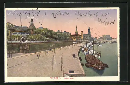 AK Dresden, Belvedere mit Dampfern