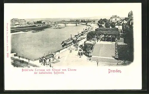 AK Dresden, Brühl`sche Terrasse und Elbquai vom Turme der katholischen Hofkirche