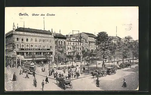 AK Berlin, Victoria Café Unter den Linden mit Pferdewägen