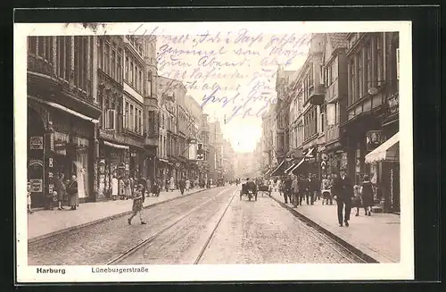 AK Hamburg-Harburg, Blick in die Lüneburgerstrasse mit Geschäften