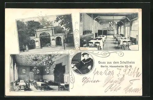 AK Berlin-Kreuzberg, Gasthaus Schultheiss in der Hasenheide 22-31, Innenansicht