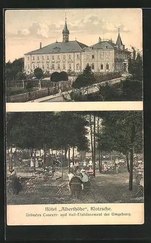 AK Dresden-Klotzsche, Hotel Alberthöhe mit Gartenlokal