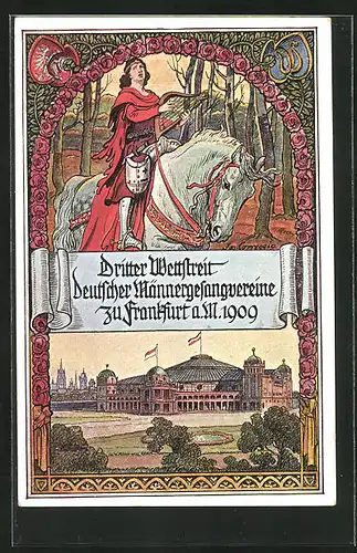 AK Frankfurt-Westend, Sängerfest, dritter Wettstreit Deutscher Männergesangverein 1909, Halle, Bade auf Pferd