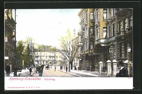 AK Hamburg-Eimsbüttel, Passanten im Schulweg