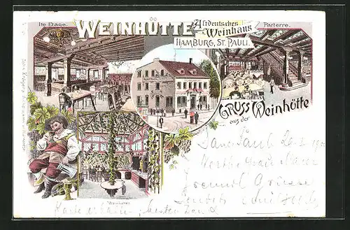 Lithographie Hamburg-St. Pauli, Gasthaus Weinhütte, Weinkelter