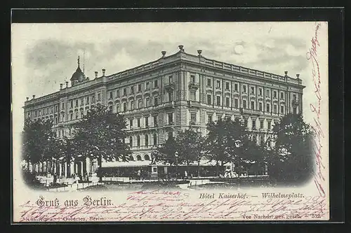 Mondschein-AK Berlin, Hotel Kaiserhof am Wilhelmsplatz