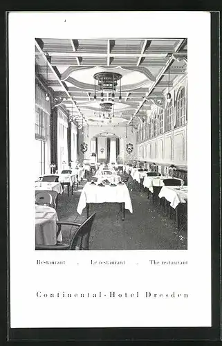 AK Dresden, Continental-Hotel in der Bismarckstrasse 16, Speiseraum