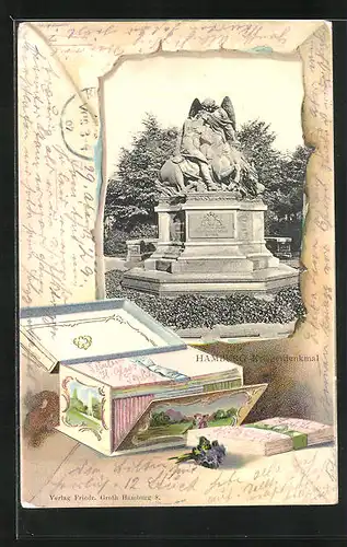 AK Hamburg, Kriegerdenkmal, Schachtel mit Briefen