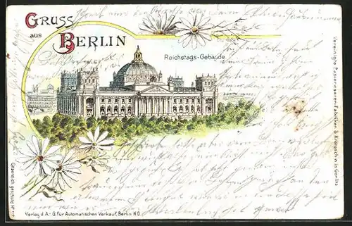 Lithographie Berlin-Tiergarten, Reichstagsgebäude, Margeriten