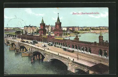 AK Berlin-Friedrichshain, Oberbaumbrücke aus der Vogelschau