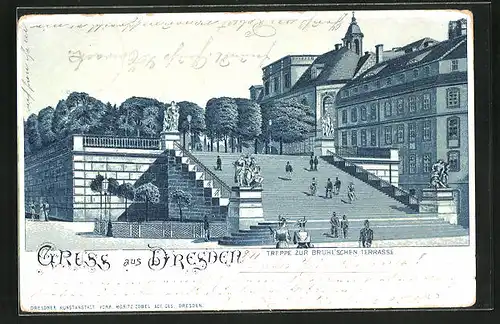 Lithographie Dresden, Treppe zur Brühlschen Terrasse