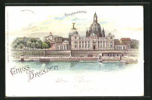 Lithographie Dresden, Kunstacademie und Brühlsche Terrasse