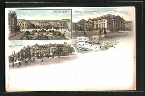 Lithographie Berlin, Universität, Königl. Zeughaus, Königl. Opernhaus