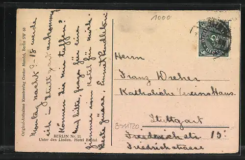 AK Berlin, Hotel Bristol, Unter den Linden