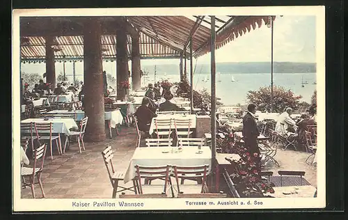 AK Berlin-Wannsee, Gasthaus Kaiser-Pavillon Wannsee, Terrase mit Blick auf den See