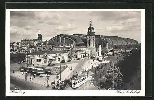 AK Hamburg-St.Georg, Strassenbahn und Hauptbahnhof am Glockengiesserwall