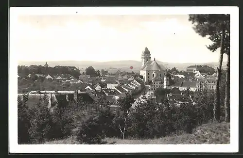 AK Dacice, Panoramablick auf den Ort