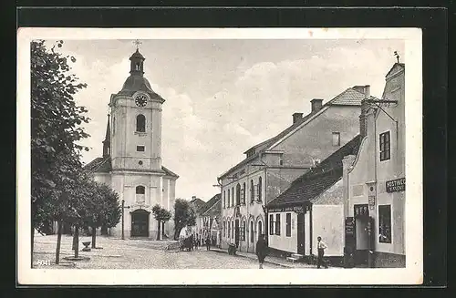 AK Diwischau, Strassenpartie bei der Kirche