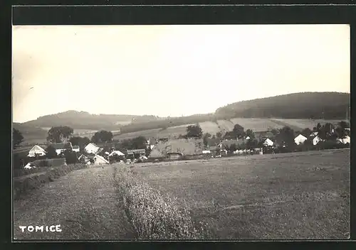 AK Tomice, Panorama mit Dorf und Umgebung