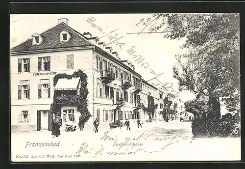 AK Franzensbad, Ferdinandstrasse mit Pension Friedrichsruhe