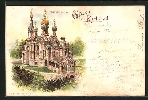 Lithographie Karlsbad, Russische Kirche