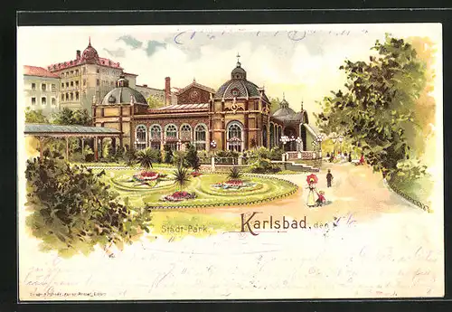 Lithographie Karlsbad, Stadt-Park