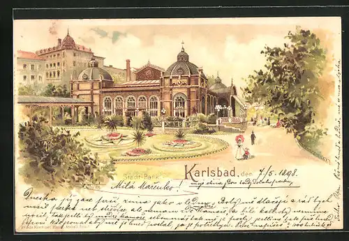 Lithographie Karlsbad, Stadt-Park