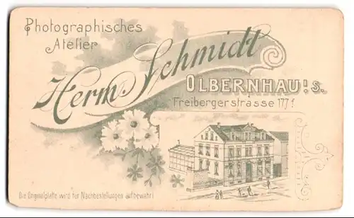 Fotografie Herm. Schmidt, Olbernhau i. S., Freibergerstr. 177, Ansicht Olbernhau, Gebäude des Fotografen