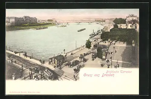 AK Dresden, Brühl`sche Terrasse, Elbpartie