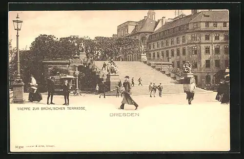AK Dresden, Treppe zur Brühl`schen Terrasse