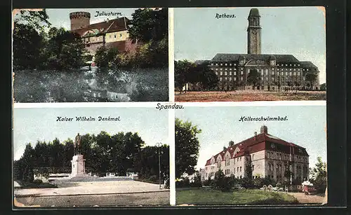 AK Berlin-Spandau, Juliusturm, Kaiser Wilhelm Denkmal, Hallenschwimmbad