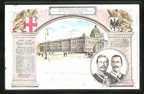 AK Berlin, Zur Erinnerung an den Besuch Seiner Majestätt des Königs Victor Emanuel III. von Italien 1902