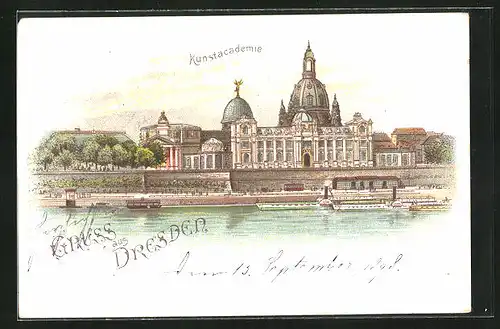 Künstler-AK Dresden, Kunstakademie mit Dampfern