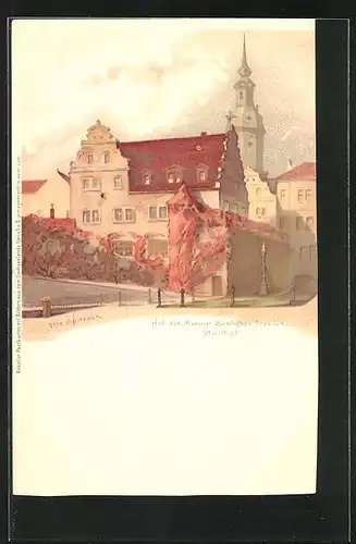 Lithographie Dresden, Hof des Königl. Schlosses Dresden, Stallhof