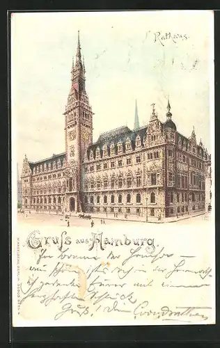 Lithographie Hamburg, Darstellung vom Rathaus