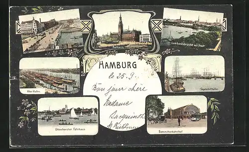 AK Hamburg, Gasthof Uhlenhorster Fährhaus, Rathaus, Alter Hafen