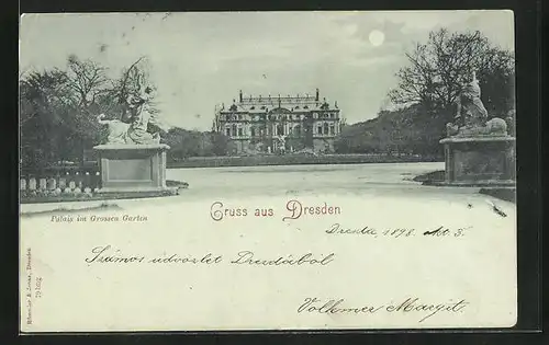 Mondschein-AK Dresden, Palais im Grossen Garten