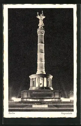 AK Berlin-Tiergarten, Siegessäule bei Nacht