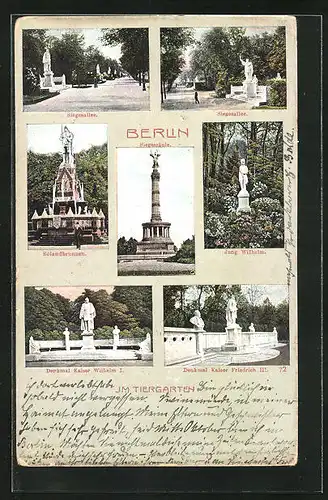 AK Berlin-Tiergarten, Siegessäule, Rolandbrunnen, Jung Wilhelm