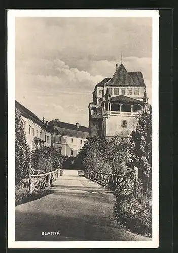 AK Blatná, Blick über eine Brücke, Strassenansicht