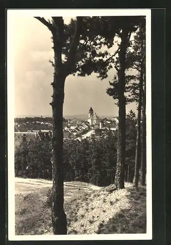 AK Dacice na Morave, Blick von einer Anhöhe auf den Ort