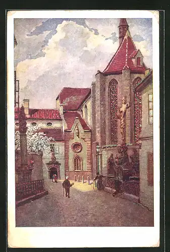 Künstler-AK Budweis / Ceske Budejovice, Vchod do klástera